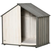 PawHut Cuccia per Cani a Casetta in Legno, per Animali Fino a 15kg, Grigio e Bianco(m-10)