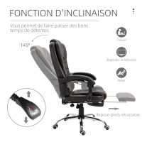 HOMCOM Fauteuil de bureau fauteuil manager grand confort dossier inclinable roulettes P.U 64,5 x 69 x 117 cm Café(m-5)