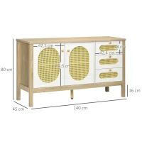HOMCOM Aparador para Cocina Salón Buffet con 3 Cajones y Armario de 2 Puertas de Rejilla 140x45x80 cm Natural(m-3)