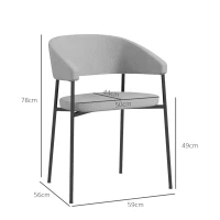 HOMCOM Ensemble de 2 chaises de salle à manger en tissu aspect lin minimaliste pieds en acier 59 x 56 x 78 cm gris clair(m-3)