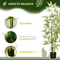 HOMCOM 2 Plantas Artificiales Plantas Sintéticas de Bambú con 498 Hojas para Decoración en Salón Oficina Ø15x120 cm Verde(m-5)