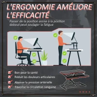 Vinestto Convertisseur bureau assis debout poste de travail réglable en hauteur - support ordinateur avec plateau clavier - acier MDF noir rouge(m-5)