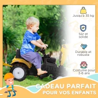 HOMCOM Tracteur à pédales avec remorque amovible pelle et râteau jeu de plein air enfants 3 à 6 ans jaune noir(m-4)