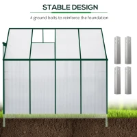 Outsunny 8 X 4ft Walk-In Lean to Greenhouse Garden Heavy Duty Aluminium Polycarbonate with Roof Vent for Plants Herbs Vegetables, Green(m-7)
