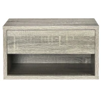 HOMCOM Set of Two Floating Bedside Tables Wall Mounted Nightstands with Drawer and Shelf for Bedroom, Brown Wood-Effect(m-7)