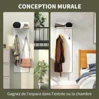 HOMCOM Porte-manteau mural meuble d'entrée avec étagère, 2 crochets et barre en aluminium, pour entrée, couloir, chambre(m-5)