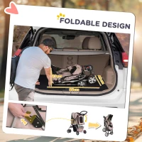 PawHut Pet Stroller for Small Miniature Dogs Cats Foldable Travel Carriage with Wheels Zipper Entry Cup Holder Storage Basket Brown(m-5)