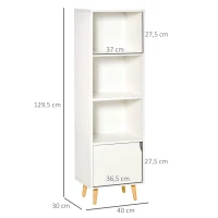 HOMCOM Estantería para Libros con 3 Estantes Abiertos Cajón Librería Moderno para Almacenamiento Juguetes 40x30x129,5 cm Blanco(m-3)