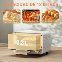 HOMCOM Horno Sobremesa de 12L 750W Horno Eléctrico con Puerta de Vidrio Temporizador y Temperatura Ajustables hasta 230℃ Blanco(m-4)