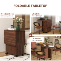 HOMCOM Multi-Storage Six-Person Drop Leaf Dining Table -  Distressed Brown(m-5)