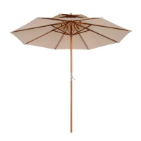 Outsunny 2.7m Wooden Parasol Elegant Two-Tier Design Garden Parasol Umbralle for Outdoor Shade, Beige(m-13)