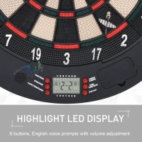 HOMCOM  Electronic Dartboard Set 26 Games and 185 Variations with 6 Darts and Cabinet to Stroage Multi-Game Option Ready-to-Play(m-7)