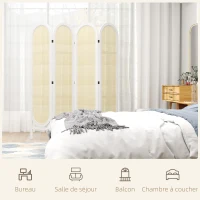 HOMCOM Paravent interieur en bois 4 panneaux 170 x 160 cm pliable et portable, motif tissé à la main, blanc(m-7)