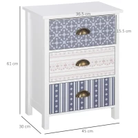 HOMCOM Bedside Table Set of 2 Chest of 3 Drawers Shabby Chic Nightstands with Metal Handle Sofa Side Table for Living Room, Bedroom,Purple(m-3)