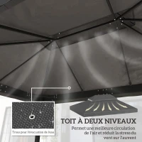 Outsunny Toile de rechange pour pavillon toile de tonnelle 4 x 3 m, double toit avec trous de drainage, polyester 370 g/m², gris(m-4)