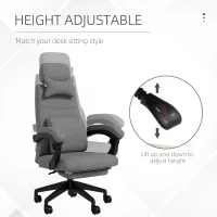 Vinsetto Linen-Look Office Chair, with 160° Reclining Back and Footrest - Grey(m-4)
