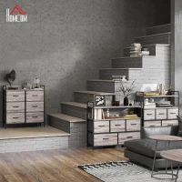 HOMCOM Rustic Chest of Six Fabric Drawers - Grey Wood Effect(m-8)
