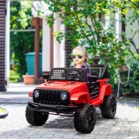 HOMCOM Kids Electric Ride On Car 12V Off Road Toy with Parental Remote Control 2 Motors Horn Lights Suspension Wheels for 3-6 Years Old Red(m-2)