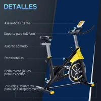 HOMCOM Bici Estática Bicicleta de Fitness con Resistencia Regulable Pantalla LCD Ruedas Manillar y Asiento Ajustable Amarillo(m-7)
