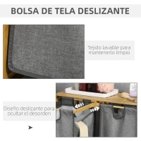 HOMCOM Cesto de Ropa Sucia de Bambú Cesto para la Colada con 2 Bolsas Extraíbles y Estante para Baño 63,5x33x73 cm Natural y Gris(m-5)