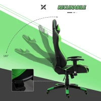 HOMCOM Sedia Gaming Professionale con Altezza Regolabile, Sedia da Ufficio Girevole e Reclinabile, con Sostegno Lombare e Collo, 67x67x123-132 cm, Nera e Verde(m-5)