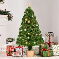 HOMCOM 4FT Prelit Artificial Christmas Tree with Fibre Optics, Baubles Decoration, Golden Pot for Holiday, Home - Green(m-2)