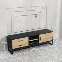 HOMCOM Meuble TV pour téléviseurs jusqu'à 60 pouces, meuble télé avec placard compartiments ouverts, 2 tiroirs, bois naturel(m-3)
