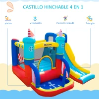 Outsunny Castillo Hinchable con Tobogán Cama de Salto Piscina y Muro de Escalada para +3 Años con Inflador y Bolsa de Transporte para Interior Exterior 265x260x200 cm Multicolor(m-4)