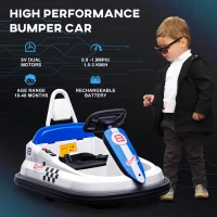 HOMCOM 6V Electric Kids Bumper Car, 6V Spin Waltz Car, with Music, Horn, Lights - White(m-7)