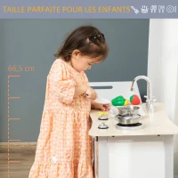 HOMCOM Cuisine desserte pour Enfant 2 en 1 Multi-équipement avec 5 Accessoires Acier INOX. MDF Aspect Bois Clair Gris(m-5)