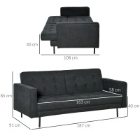 HOMCOM Canapé Convertible 3 Places Style Chesterfield capitonné Dossier inclinable 3 Positions Tissu Gris foncé(m-3)