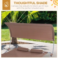 Outsunny Double Hammock Sun Lounger Bed Canopy Shelter Wheels 2 Pillows Patio Brown(m-4)