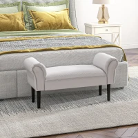 HOMCOM Banc Entrée Bout de Lit Rembourré pour Chambre à Coucher, Tissu à Voile, Gris, 102 x 36 x 51 cm(m-7)