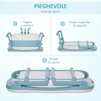 HOMCOM Vaschetta Bagnetto Pieghevole con Coperchio, Salvaspazio e Antiscivolo, per Neonati e Bambini 1-12 Anni, Bianca Blu(m-4)