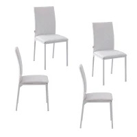 HOMCOM Pack de 4 Sillas de Comedor, Sillas de Cocinas Modernas, Respaldo Alto con Costuras Decorativas de Diamantes, Tapizadas en Cuero Sintético, Patas de Acero, Blanco(m-10)