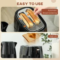 HOMCOM Kettle and Toaster Set, 1.7L 3000W Fast Boil Kettle & 2 Slice Toaster Kitchen Set with 7 Level Browning Controls, Defrost, Reheat, Boil-dry Protection, Black(m-8)