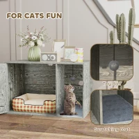 PawHut Cat Litter Box Enclosure with Rattan Door, Scratching Mat, Toy Ball, Non-Slip Foot Pads, Grey(m-7)