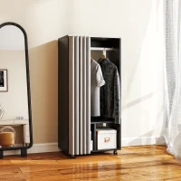 HOMCOM Armoire penderie Armoire de Rangement Mobile avec rideau, Panneaux de Particules, tringle de suspension, noir(m-7)