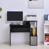 HOMCOM Computer Desk with Sliding Keyboard Tray Storage Drawer Shelf Home Office Workstation Black(m-7)