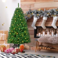 HOMCOM 5FT Christmas Tree Warm White LED Light Holiday Home Decoration, Green(m-10)