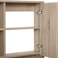kleankin Armario con Espejo Armario de Baño Montado en Pared con Estante Ajustable en Altura Espacio Interno Estantes Abiertos 60x15x76 cm Grano de Roble(m-7)