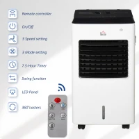 HOMCOM 3-IN-1 8.5L Portable Air Cooler, Heater, Humidifier with Ice Crystal Box, 3 Speed 3 Mode, 7.5 Hour Timer, Remote Controller Included, for Bedroom, Dorm, Office, White(m-4)
