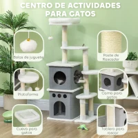 PawHut Rascador para Gatos 126 cm Torre para Gatos con Nidos Plataformas Bolas Colgantes y Postes de Sisal Crema(m-5)