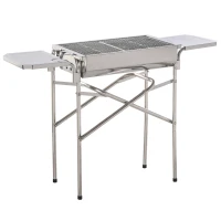 Outsunny Outdoor Folding BBQ Rectangular Stainless Steel Foldable Pedestal Charcoal Barbecue Grill - Silver(m-1)