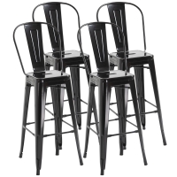 HOMCOM Lot de 4 tabourets de Bar Empilable Chaise de Bar Industriel avec Dossier Repose-Pied Hauteur d'Assise 76 cm métal Noir