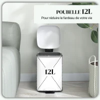 HOMCOM Poubelle de cuisine 12L avec couvercle à fermeture douce et pédale, seau intérieur amovible, 24,5 x 32 x 36,5 cm, blanc(m-4)