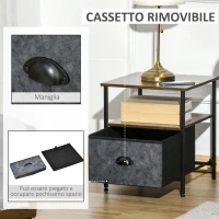 HOMCOM Comodino con Cassetto in Tessuto, Stile Industriale, 40x40x46.9cm - Marrone Rustico(m-5)