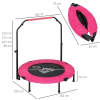 HOMCOM 40" Foldable Mini Fitness Trampoline, with Adjustable Foam Handle, Pink(m-3)