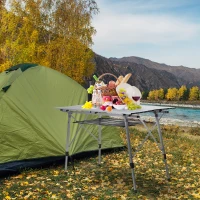 Outsunny Mesa de Pícnic Portátil de Aluminio con Altura Ajustable Estante y Bolsa de Transporte 120x69x59-78 cm Plata(m-2)