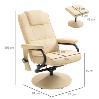 HOMCOM Swivel Recliner Chair and Footstool, Faux Leather Massage Recliner Armchair with Remote Control and Round Wrapped Base, Beige(m-3)
